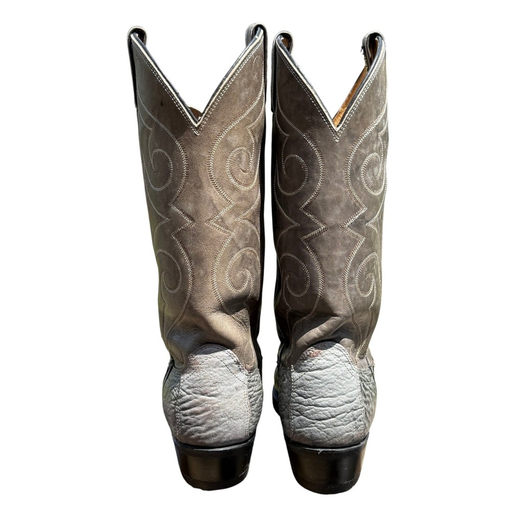 Vintage Dan Post Exotic Leather Cowboy Boots Gray Bone USA Western Men's 9D - Picture 7 of 15